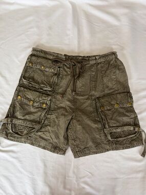 Free People Olive Cargo Shorts with Drawcord Elastic Waist Size XS NEW